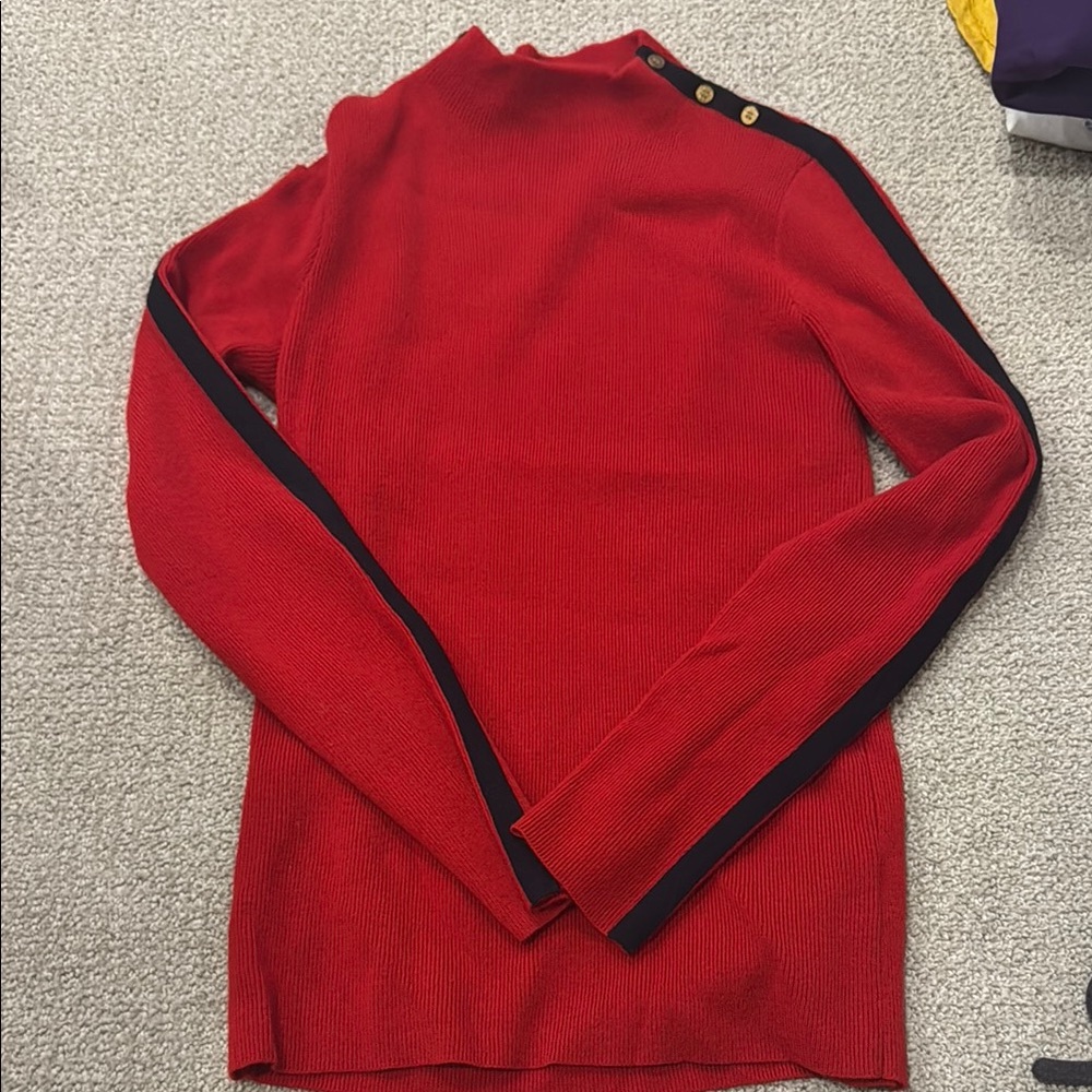 Tory Burch Red and Black Cowl Neck Sweater